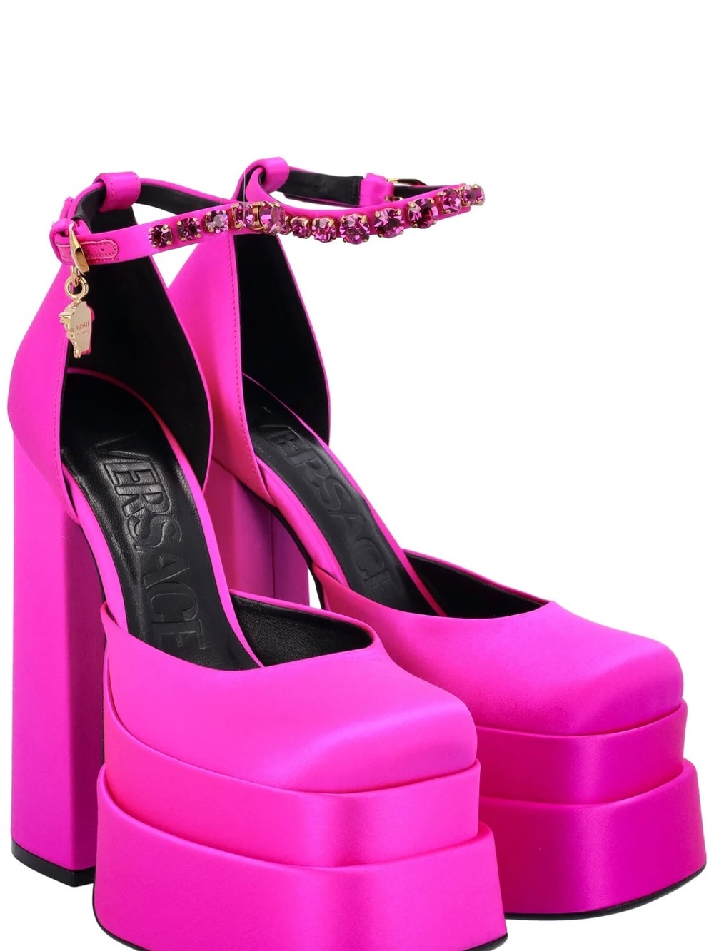 Versace Medusa Head Charm Satin Platform Pumps